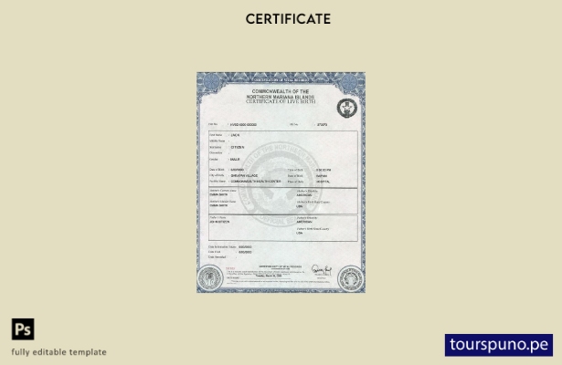 Plantilla de certificado de nacimiento de las Islas Marianas del Norte de EE. UU
